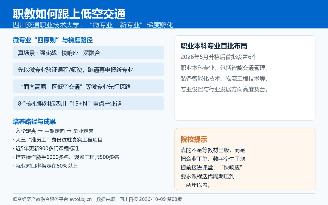 四川交通职业技术大学“微专业—新专业”梯度孵化与低空交通人才培养要点卡